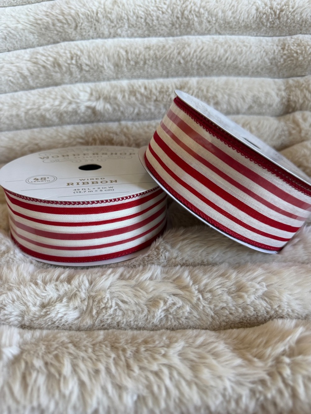 Wondershop Holiday Christmas Wired Ribbon Red & White Striped NEW!